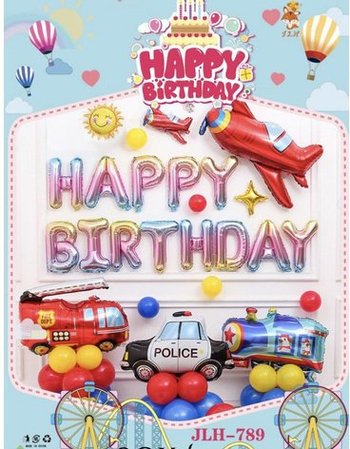 Set Bong Bóng Trang Trí Sinh Nhật HappyBirthday Xe cảnh sát