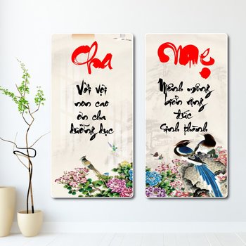 Tranh treo tường thư pháp cha mẹ và đôi chim