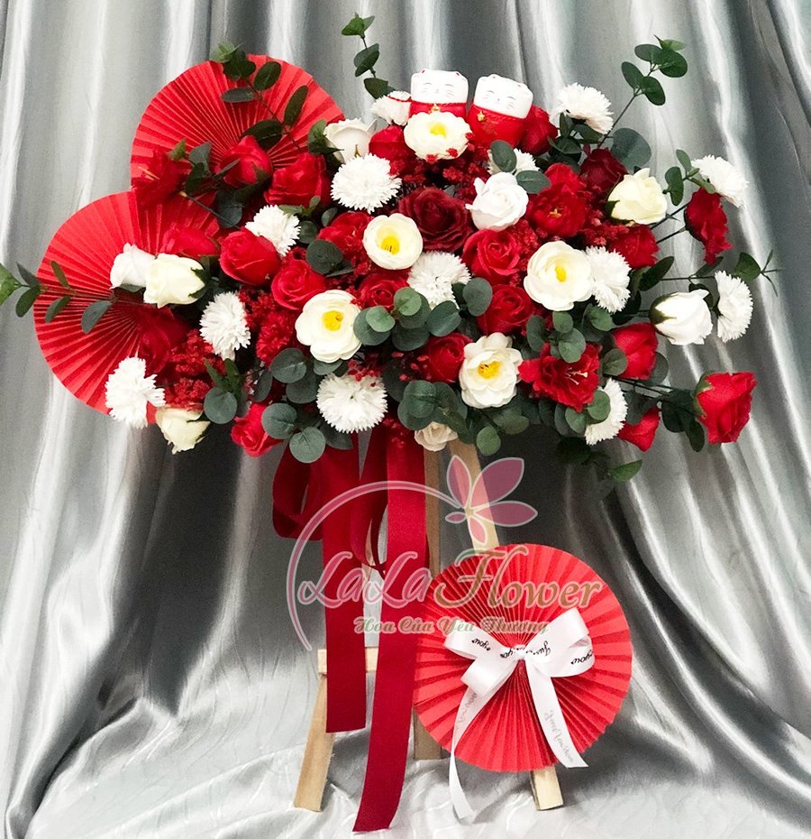 Kệ hoa khai trương kèm mèo thần tài mang tài lộc cao 75cm