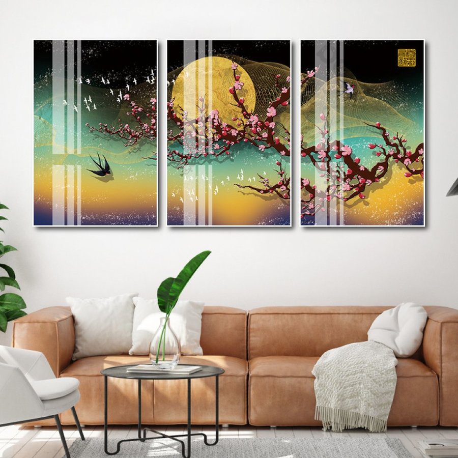 Tranh treo tường hoa đào dưới ánh trăng