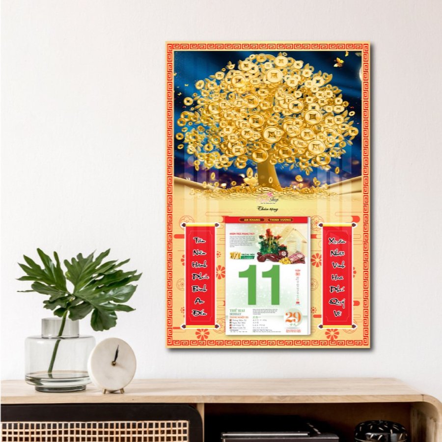 Lịch treo tường cây đồng tiền vàng