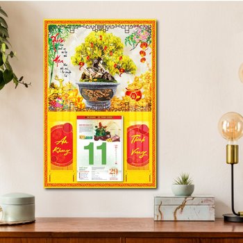 Lịch treo tường chậu mai vàng