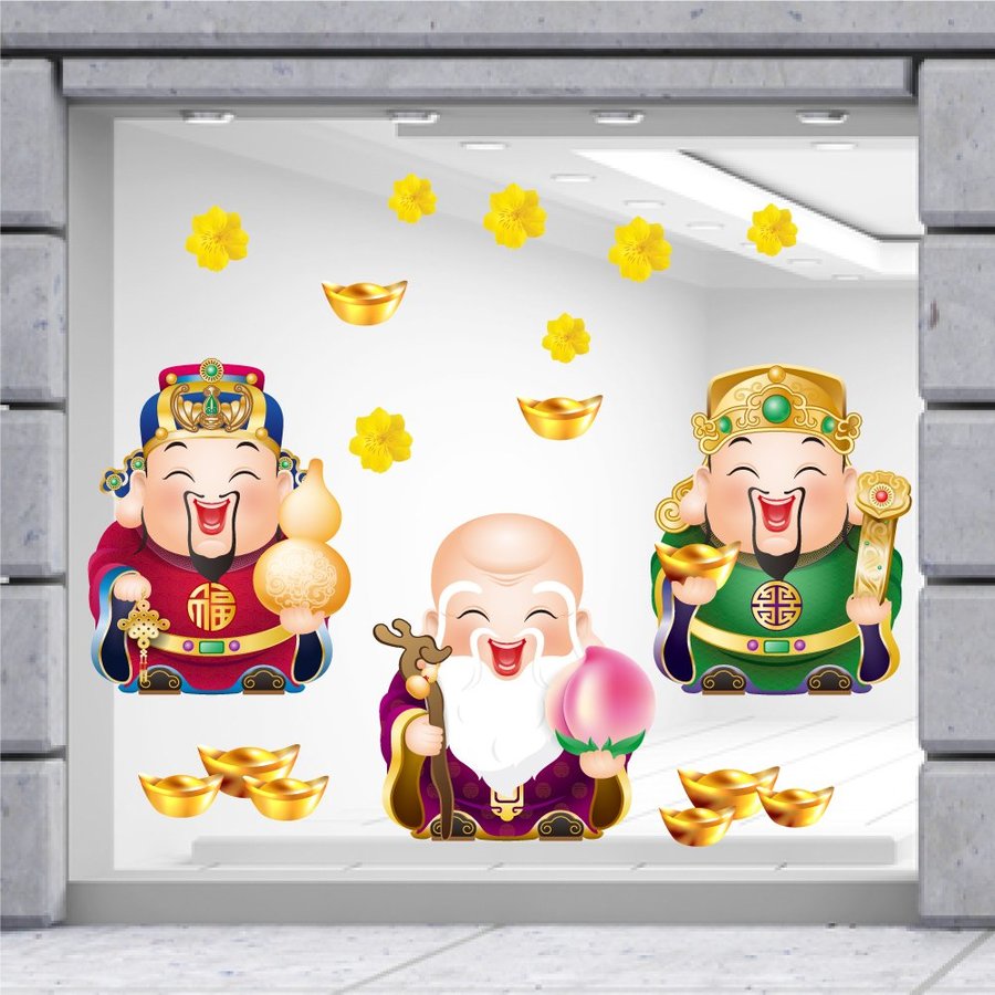 Decal Trang Trí Tết 3 Ông Phúc Lộc Thọ Mẫu 2