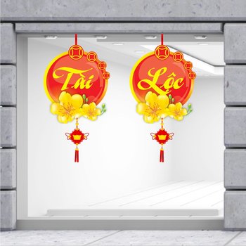 Decal Trang Trí Tết Quý Mão Lộc Treo Mai Vàng Tài Lộc
