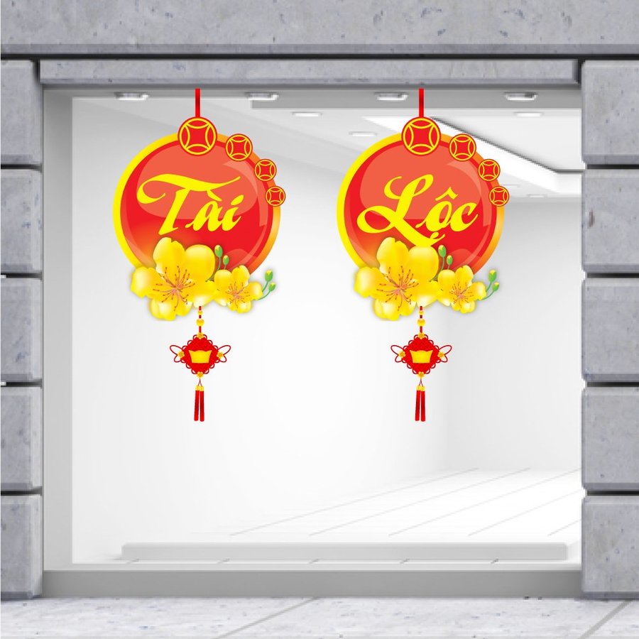 Decal Trang Trí Tết Quý Mão Lộc Treo Mai Vàng Tài Lộc
