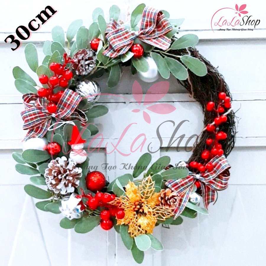 Vòng Nguyệt Quế Trang Merry Christmas Trí Noel 40 - 30cm