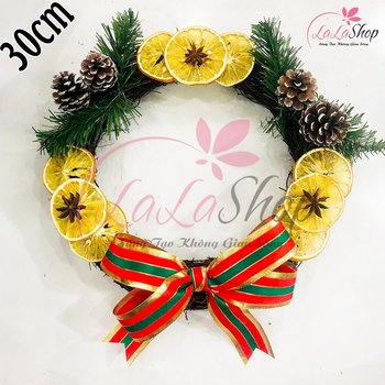 Vòng nguyệt quế phong cách châu âu xanh tươi 2 trang trí noel Kèm Đèn Led