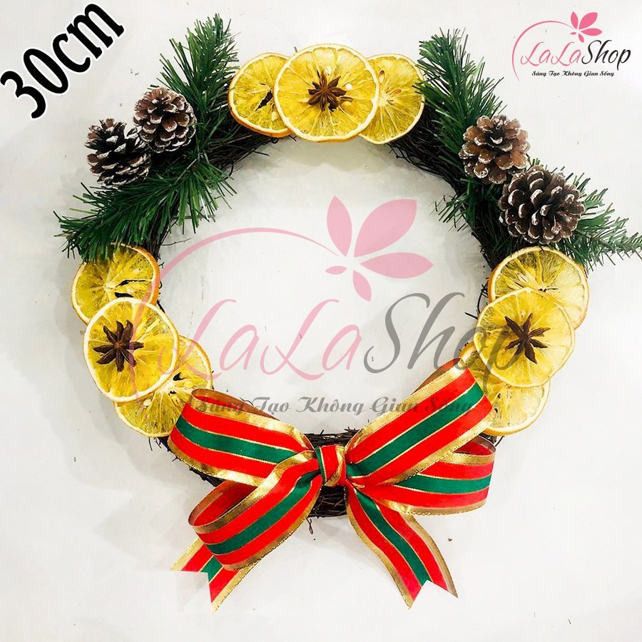 Vòng nguyệt quế phong cách châu âu xanh tươi 2 trang trí noel Kèm Đèn Led