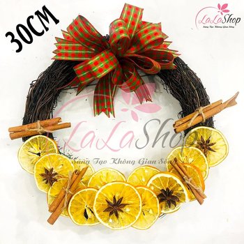 Vòng nguyệt quế phong cách châu âu quế và chanh trang trí noel Tặng kèm đèn LED