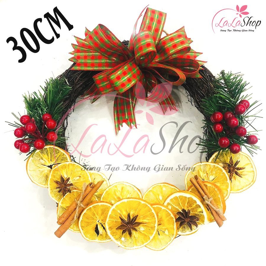 Vòng nguyệt quế phong cách châu âu tam sắc trang trí noel Tặng kèm đèn LED