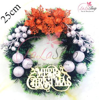 Vòng nguyệt quế trang trí noel hoa đỏ