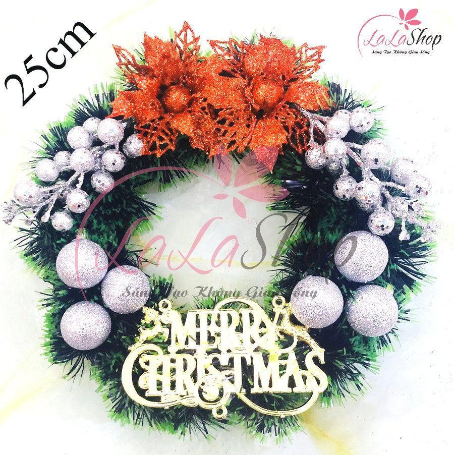 Vòng nguyệt quế trang trí noel hoa đỏ