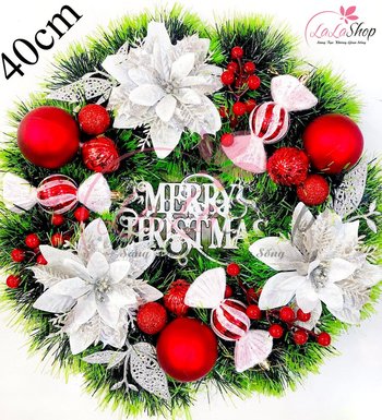 Vòng nguyệt quế trang trí noel kẹo đỏ