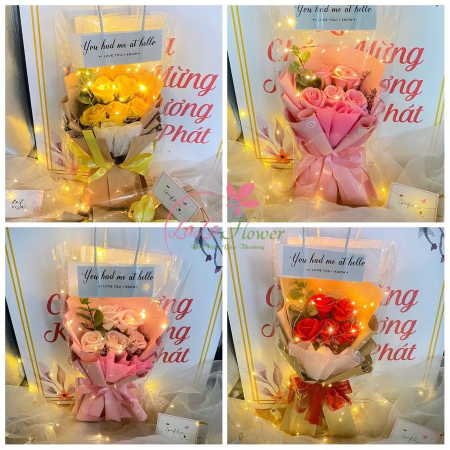 Túi 5 bông hoa hồng sáp thơm ngọt ngào - Kèm LED