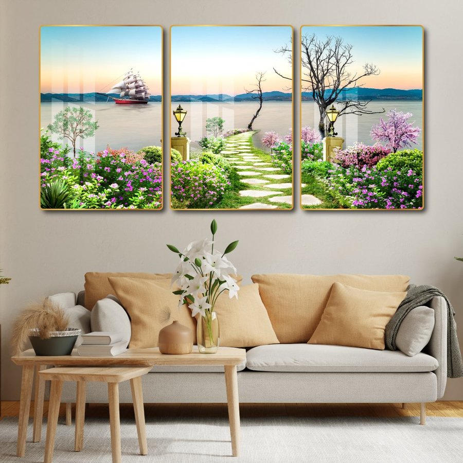 Tranh treo tường phong cảnh biển và hoa