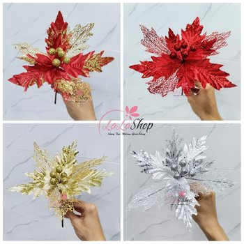 Hoa trạng nguyên phủ kim tuyến lấp lánh trang trí cây thông noel 