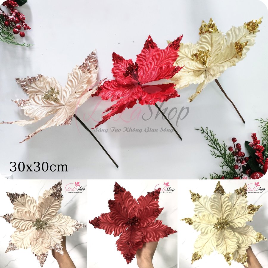 Hoa trạng nguyên họa tiết kim tuyến cánh hoa - Phụ kiện trang trí noel