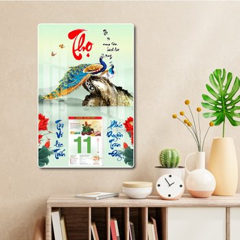 Lịch tết tranh tráng gương treo tường chữ Thọ 02