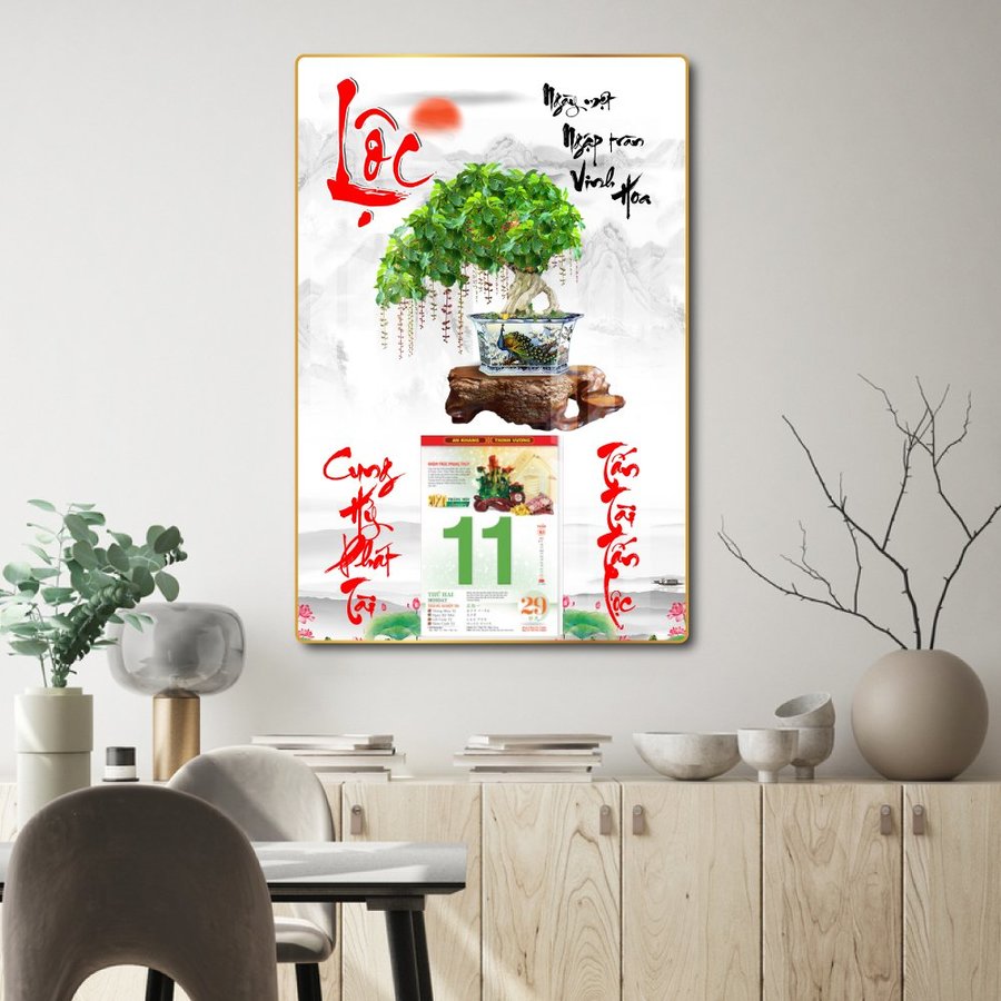 Lịch tết tranh tráng gương treo tường chữ lộc