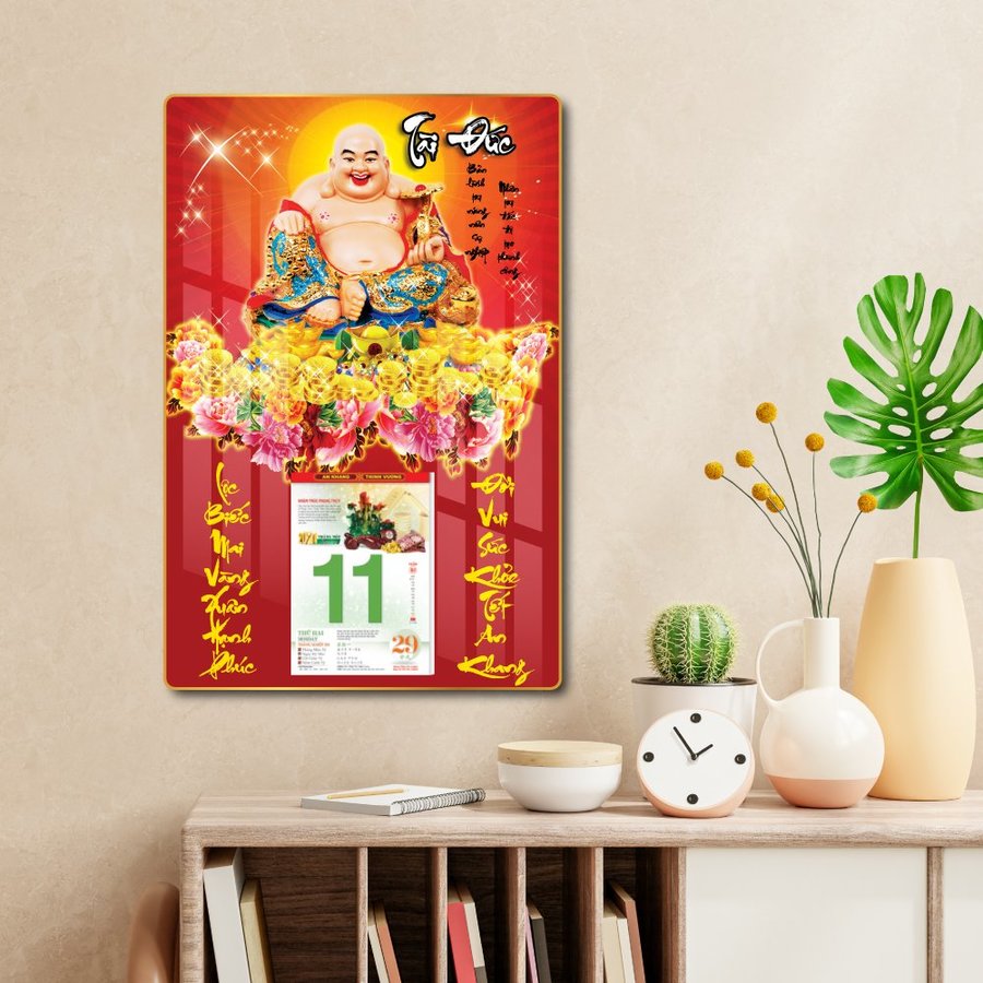 Lịch Tết Tranh Tráng Gương Treo Tường Phật Di Lặc Phúc Lộc