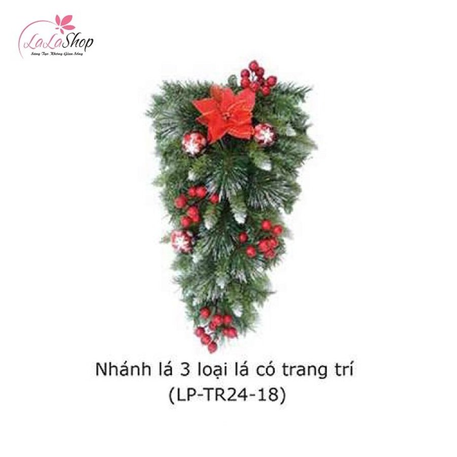 Nhánh thông 3 loại lá có trang trí trang trí noel