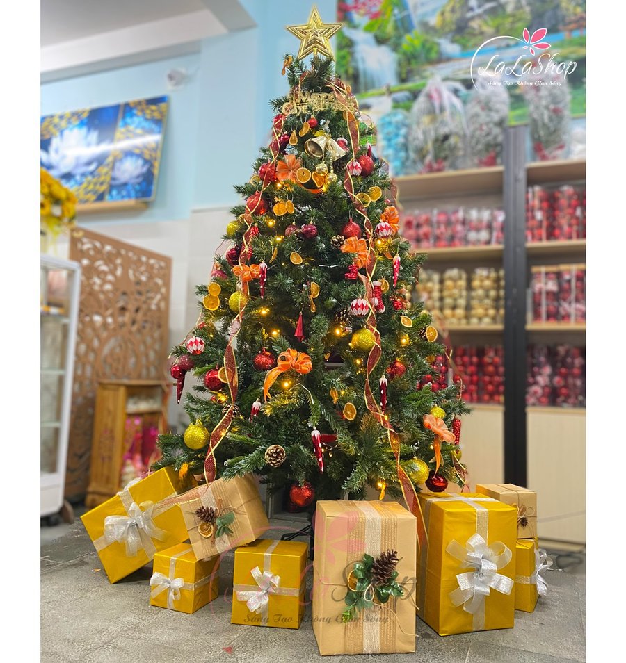 Cây thông Noel màu xanh 2m1 full phụ kiện trang trí