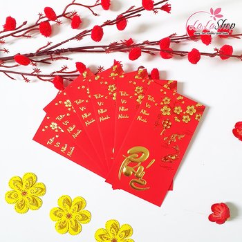 Combo 6 Bao Lì Xì In Nổi 3D Màu Đỏ Cá Chép Chữ Phúc Tiền Vô Như Nước