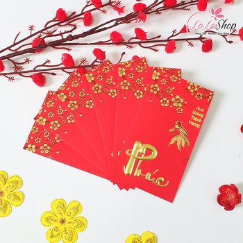 Combo 6 Bao Lì Xì In Nổi 3D Màu Đỏ Chữ Phúc Cá Chép An Khang Thịnh Vượng