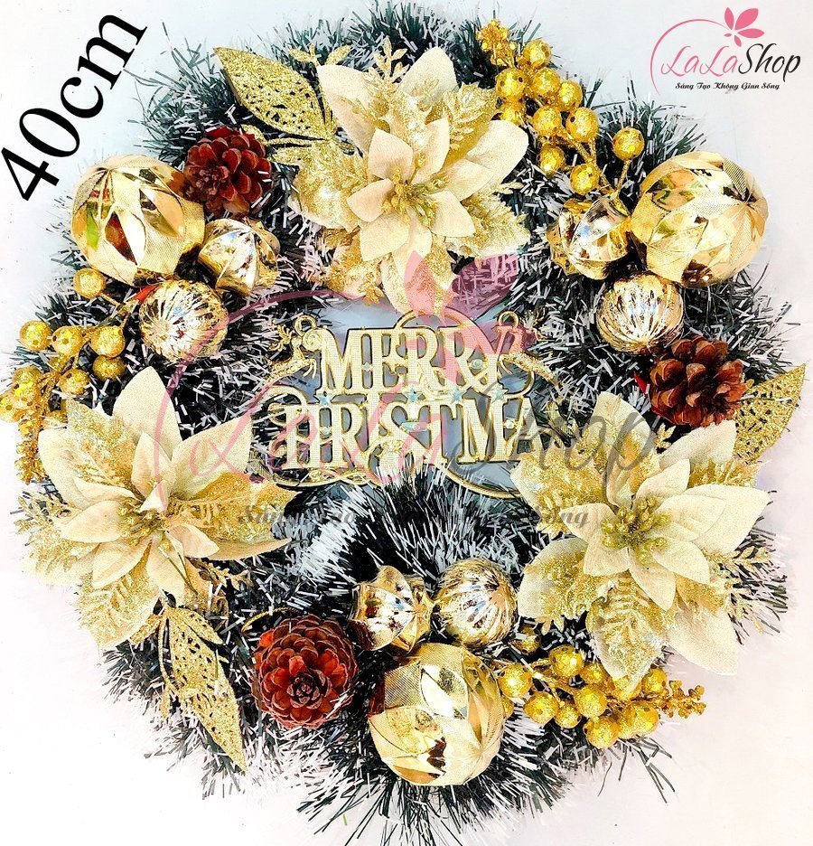 Vòng nguyệt quế trang trí noel sắc vàng