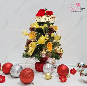 Cây thông noel mini 38cm sắc vàng full phụ kiện mẫu 11