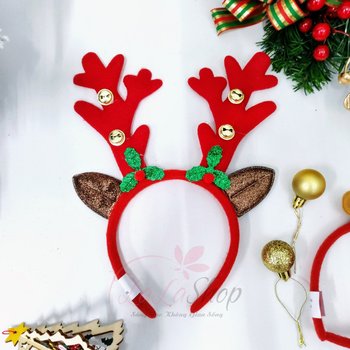 Băng đô tuần lộc đỏ và lá xanh kèm chuông