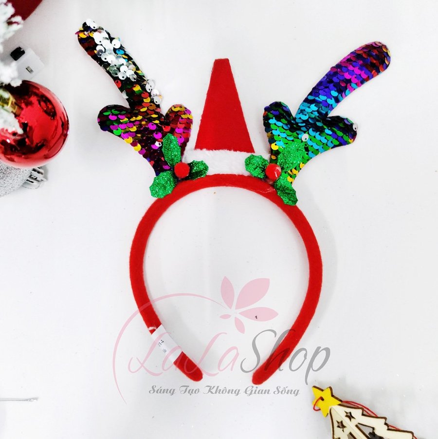 Băng đô tuần lộc đỏ và nón noel rực rỡ