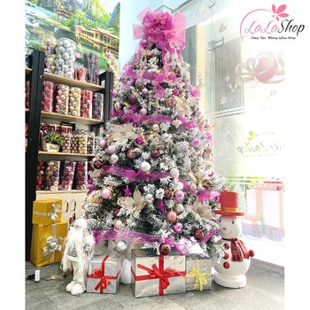 Cây thông noel phủ tuyết 2m4 giáng sinh ấm áp full phụ kiện