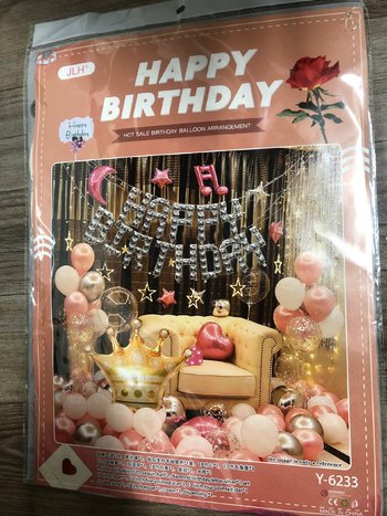Set Bong Bóng Trang Trí Sinh Nhật Happy Birthday Vương Miện Sắc Hồng