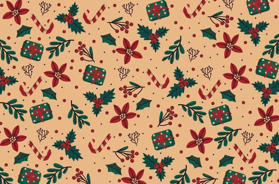 Set 5 Giấy Gói Quà Nền Vàng Hoạ Tiết Noel Hộp Quà Và Que Kẹo