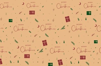 Set 5 Giấy Gói Quà Nền Vàng Merry Christmas Và Hộp Quà