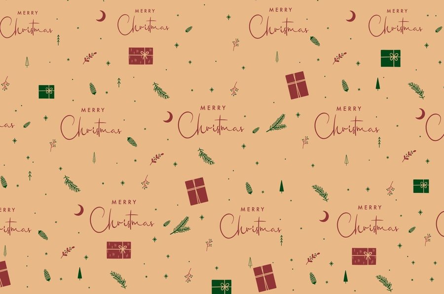 Set 5 Giấy Gói Quà Nền Vàng Merry Christmas Và Hộp Quà