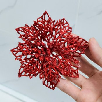 Hoa trạng nguyên kim tuyến 10cm trang trí noel