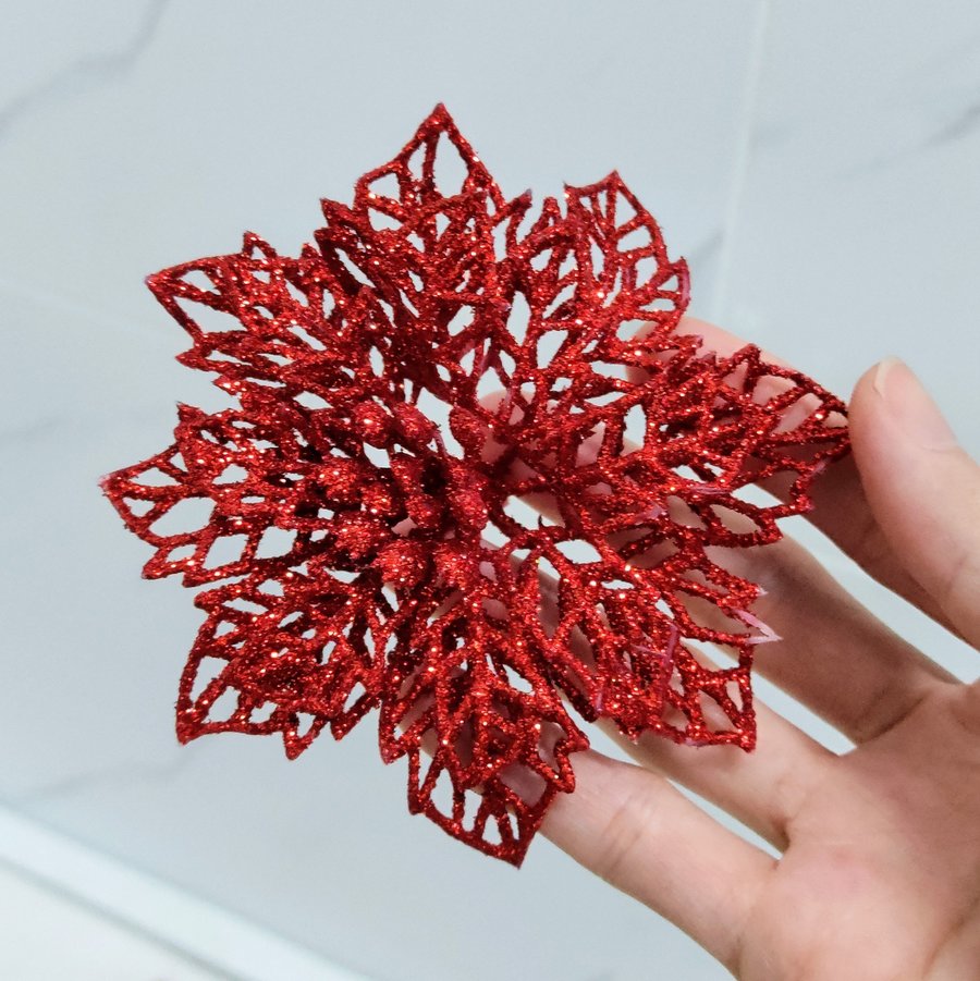 Hoa trạng nguyên kim tuyến 10cm trang trí noel