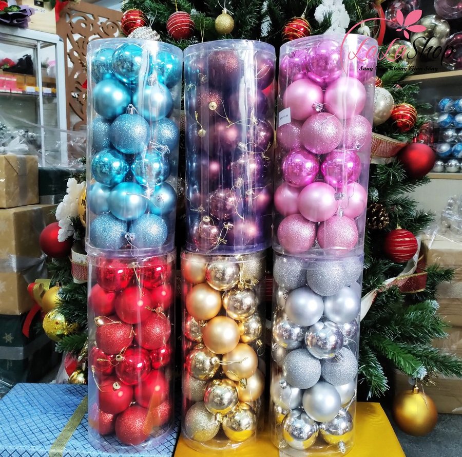 Hộp 24 Quả Châu Trang Trí Noel 6cm 3 họa tiết cao cấp