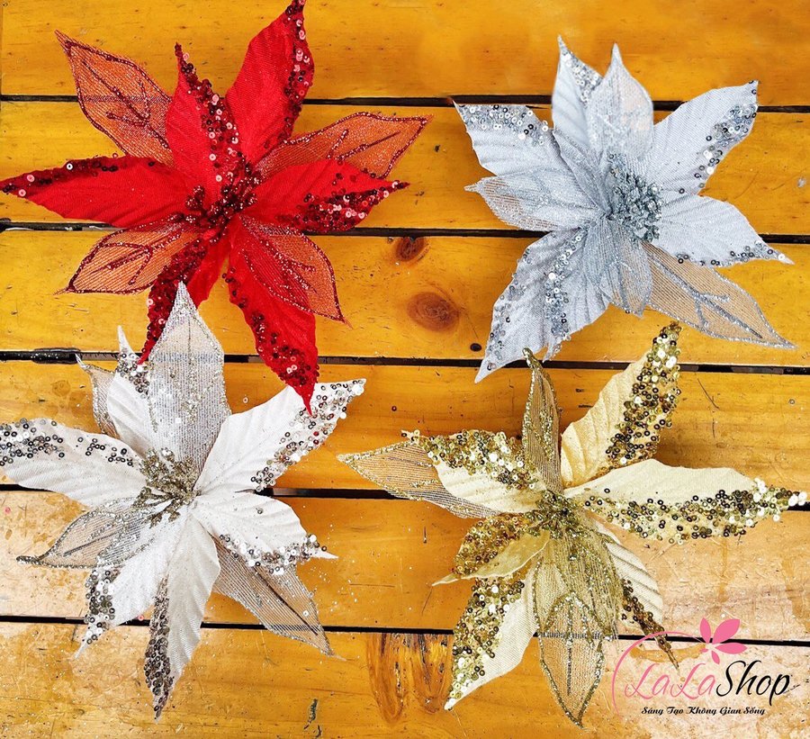 Cành Hoa Trạng Nguyên Cao Cấp Kim Tuyến Size Lớn Trang Trí Noel