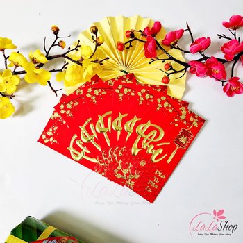 Combo 6 Bao Lì Xì In Nổi 3D Màu Đỏ Chữ Phúc Phát Tài Phát Lộc