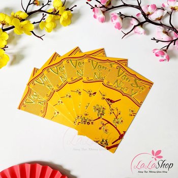 Combo 6 Bao Lì Xì In Nổi 3D Màu Vàng Cành Mai Vạn Sự Như Ý