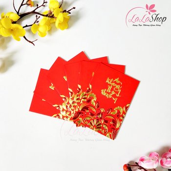 Combo 6 Bao Lì Xì Tết In Nổi 3D Màu Đỏ An Khang Thịnh Vượng