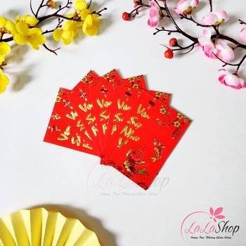 Combo 6 Bao Lì Xì Tết In Nổi 3D Màu Đỏ Hoa Mai Cá Chép Vạn Sự Như Ý