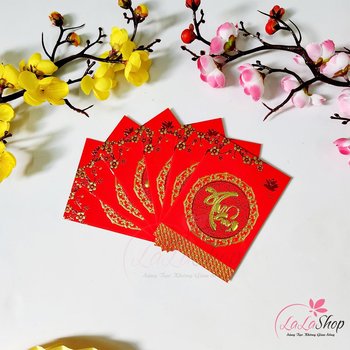 Combo 6 Bao Lì Xì Tết In Nổi 3D Màu Đỏ Chữ Xuân