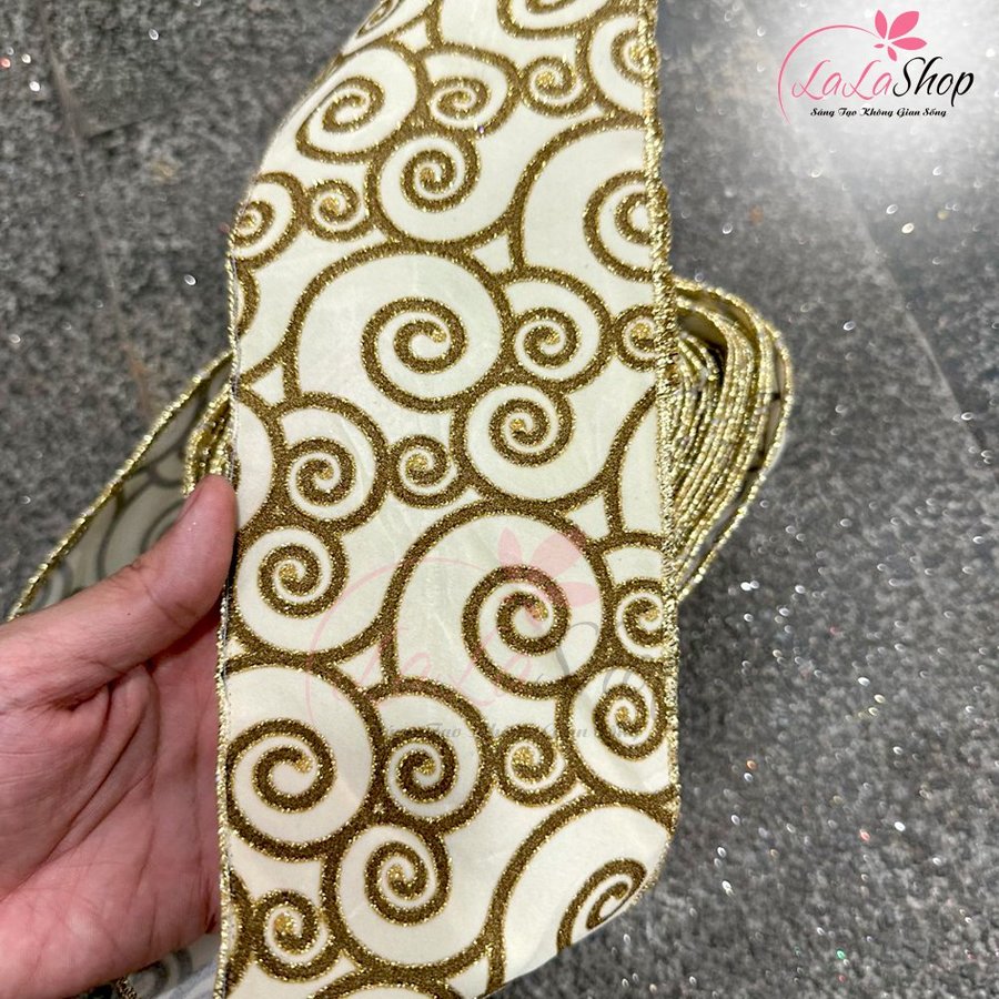 Cuộn Ruy Băng 10 Mét Màu Vàng Hoa Văn Nhung