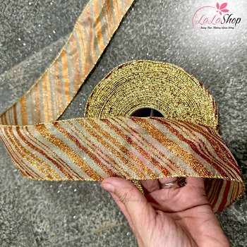 Cuộn Ruy Băng 10 Mét Màu Vàng Sọc Cam