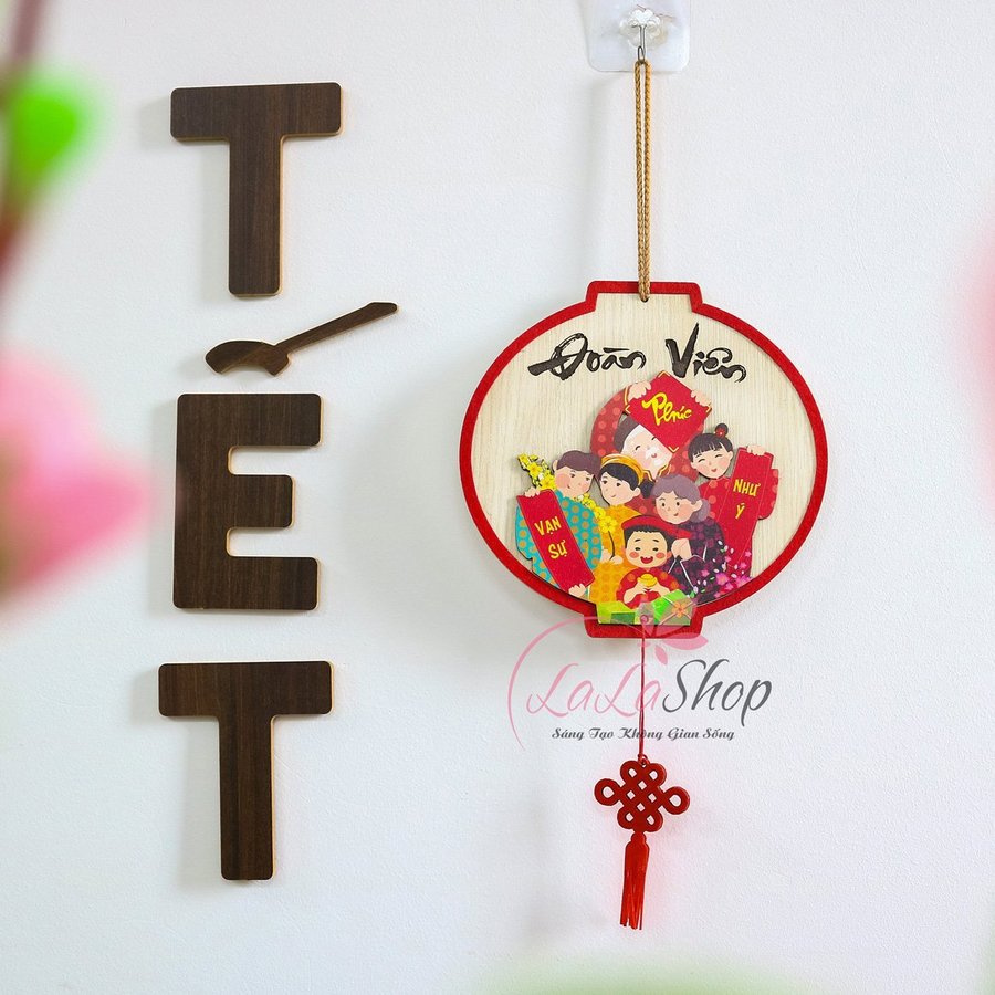 Lộc Treo Tết Chữ Đoàn Viên Bảng Gỗ Treo Cửa Ngày Tết Cao Cấp