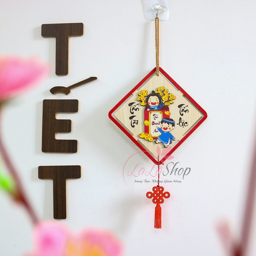 Lộc Treo Tết Chữ Tấn Tài Tấn Lộc Bảng Gỗ Treo Cửa Ngày Tết Cao Cấp